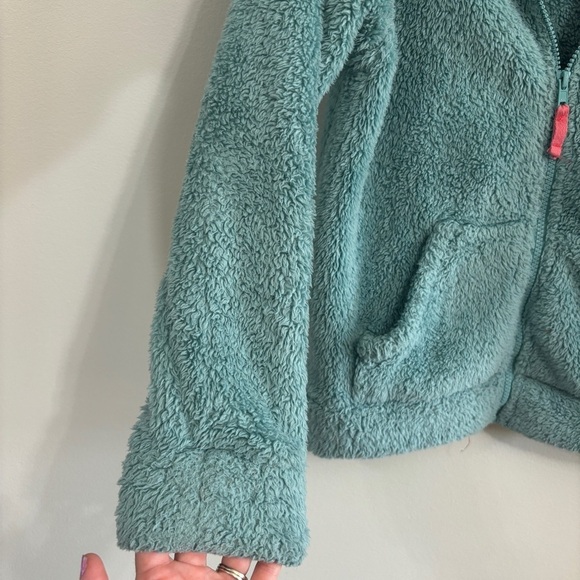 Mini Boden Girls Size 11-12 Fuzzy Sherpa Full Zip Up Jacket turquoise - Picture 4 of 7